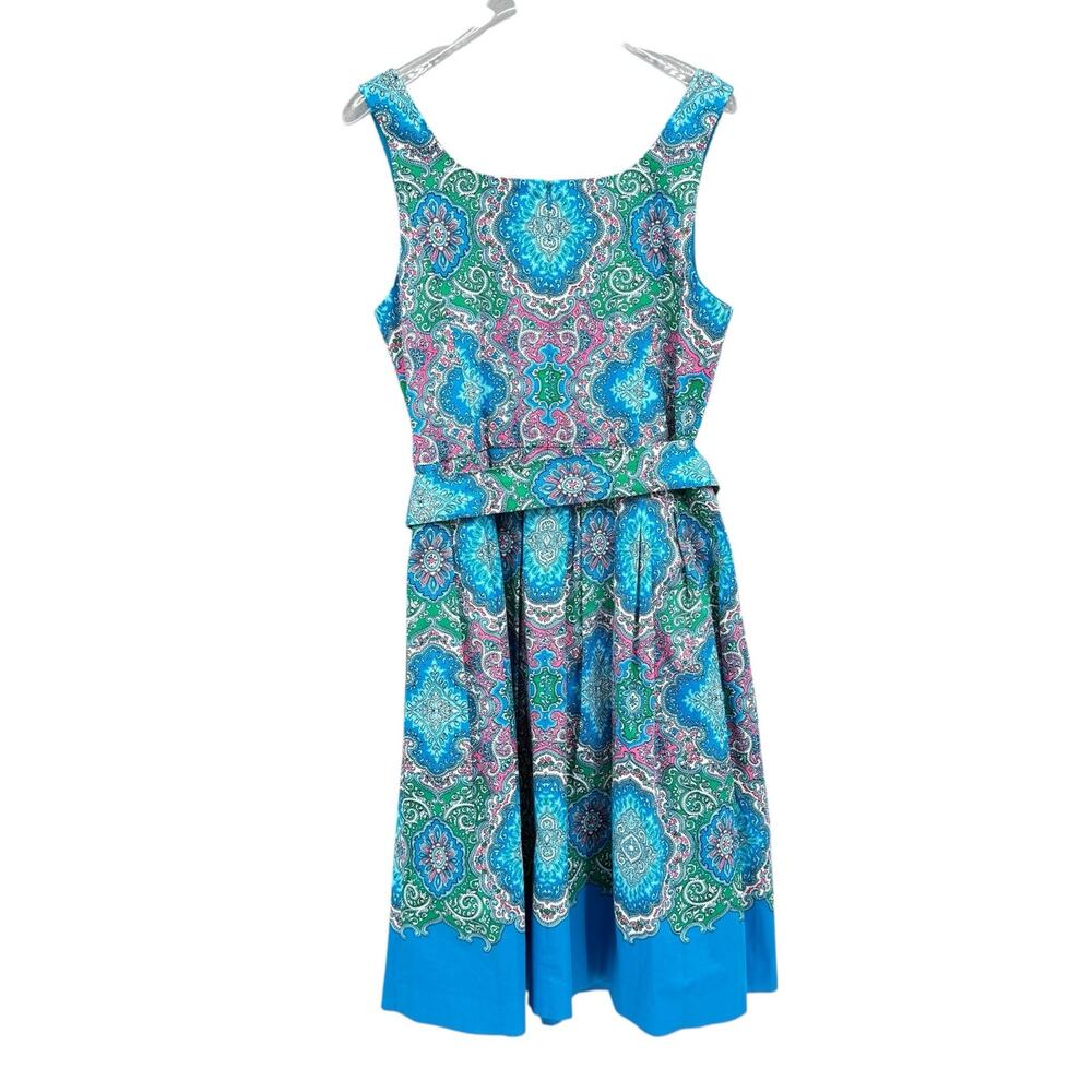 Talbots Blue Paisley Print Belted Sleeveless Fit & Flare Midi Dress Maximalist - Picture 10 of 12